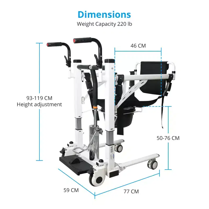 COZONY Hydraulic Patient Lift Chair, Adjustable Height, Split Seat Commode & Transfer Wheelchair