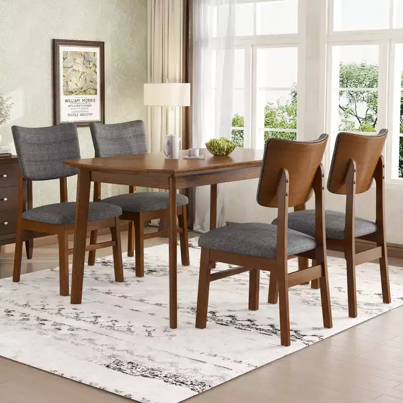 Merax 6-Piece Rustic Farmhouse Dining Set with Upholstered Chairs & Bench