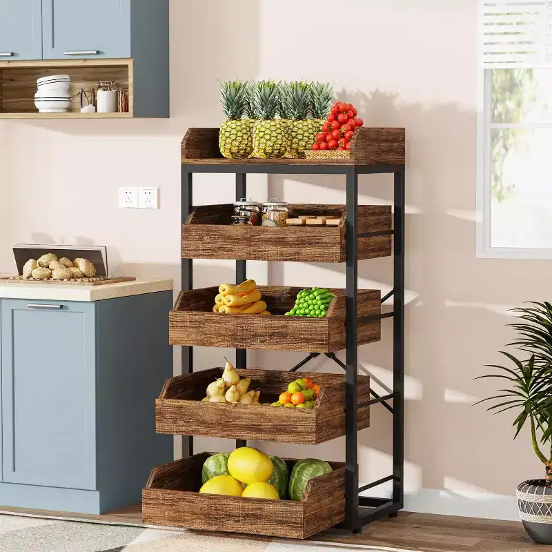 Tribesigns 5-Tier Wood Utility Storage Rack, Fruit Snack Basket Stand