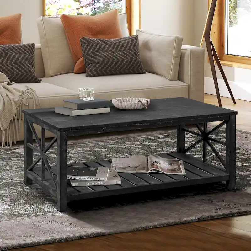 Rustic Wood Coffee Table with Lower Shelf �� 47