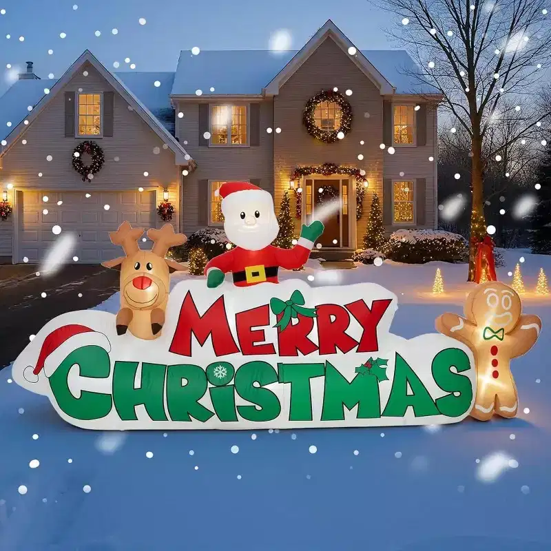 GOTGELIF 9.5FT Inflatable Merry Christmas Sign with LED Lights Outdoor Holiday Decoration