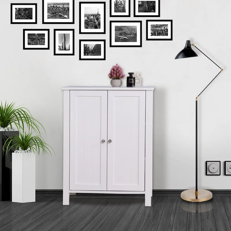 Freestanding Bathroom Storage Cabinet with Double Doors and Adjustable Shelves