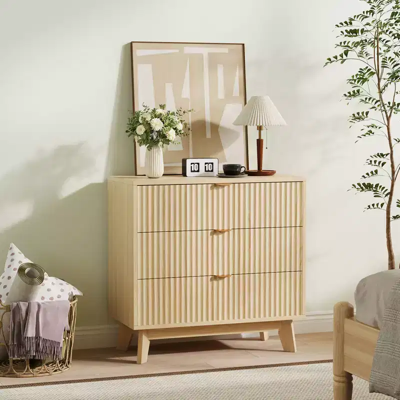 3 Drawer Dressers, Modern Fluted Closet Dressers Chest of Drawers, for Bedroom Living Room, Hallway,