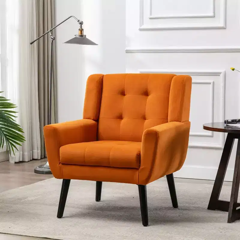 Modern Ergonomic Accent Chair with Black Legs �C Velvet Upholstery