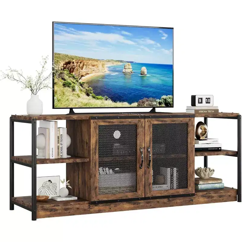 Brown / Gray Farmhouse Industrial TV Stand for 65–75 TVs