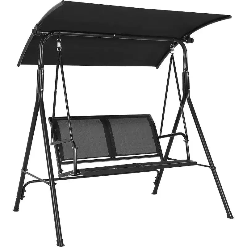 Black 2-Person Outdoor Canopy Swing  Weather-Resistant Steel Frame & Breathable Mesh Seat for Patio & Backyard
