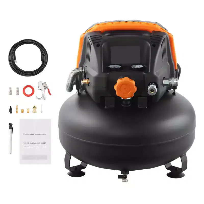VEVOR 6 Gallon Air Compressor, 1.7HP 2.3CFM@90PSI Portable Pancake & 150PSI Max Pressure, 12-Piece Accessory Kit with 25FT Air Hose, Black