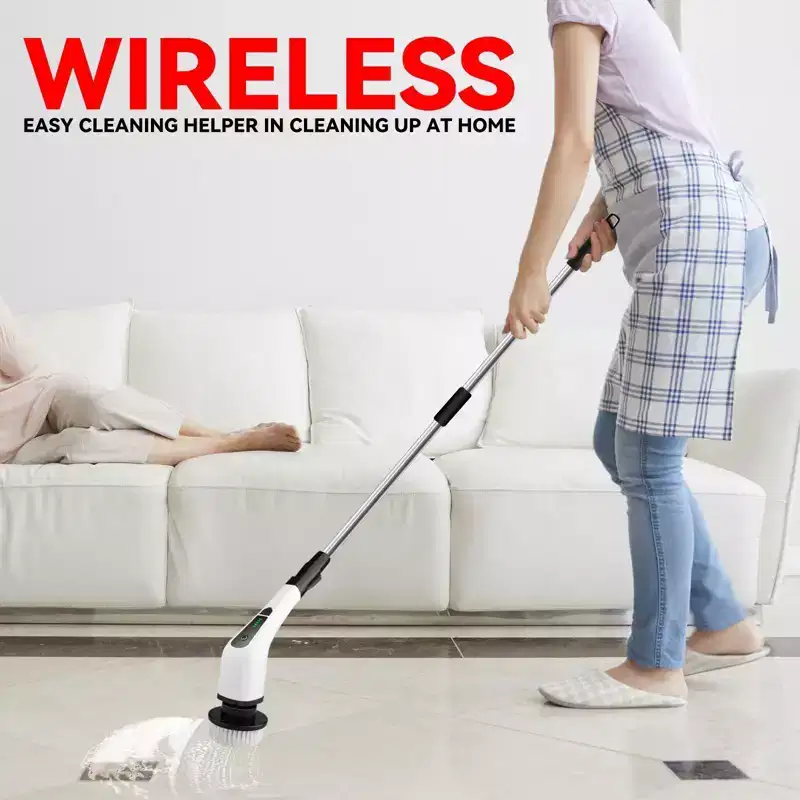 Maison Electric Spin Scrubber W/8 Alternative Heads Adjustable Speed & Handle Rechargeable Great For Bathrooms Showers Floors Kitchen Tiles Car & more