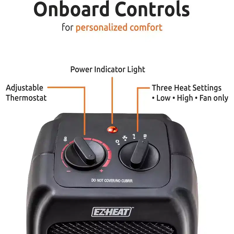 EZ Heat Personal Ceramic Heater and Fan w/ 1,500W Adjustable Thermostat