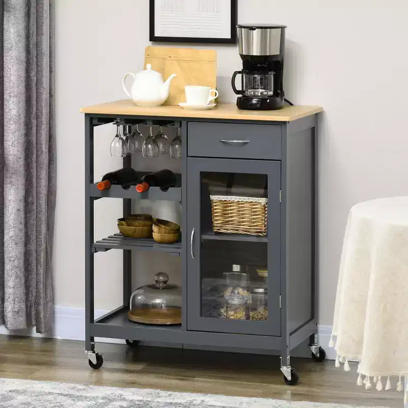 White Rolling Kitchen Cart with Drawer, Cabinet & Shelves 鈥?1 Person
