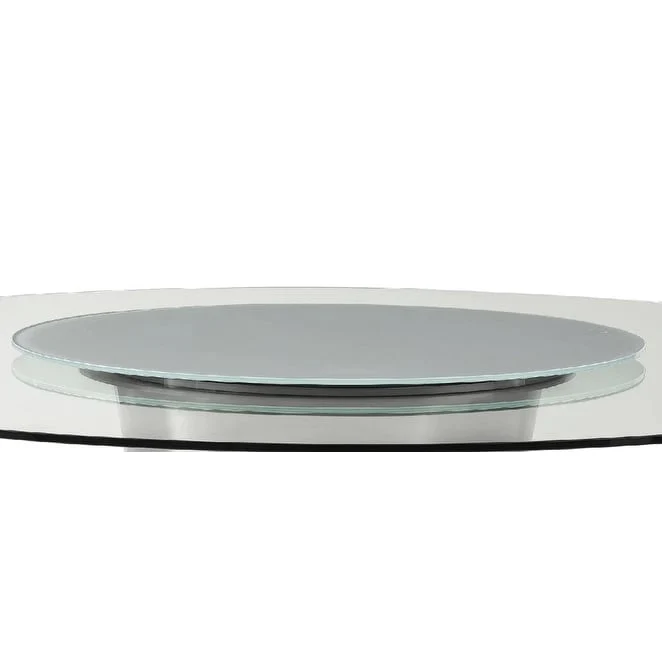 Round Clear Glass Dining Table with Stainless Steel Base, Modern Transparent Top