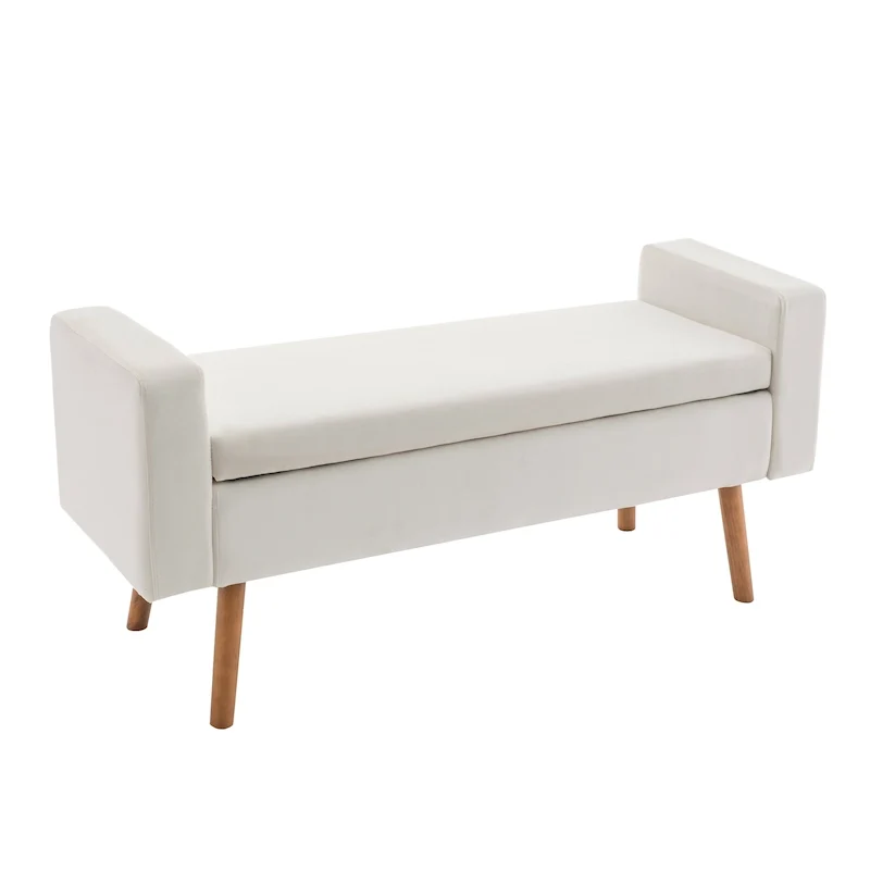 Porthos Home Brynn Velvet Storage Bench with Rubberwood Legs