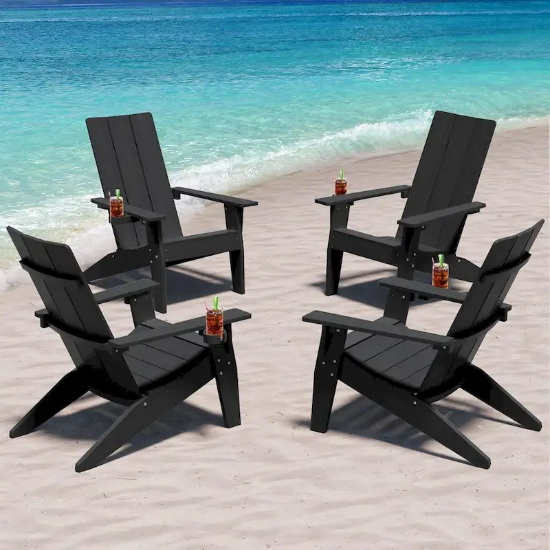 WINSOON All-Weather HIPS Outdoor Adirondack Chairs with Cup Holder (Set of 4)