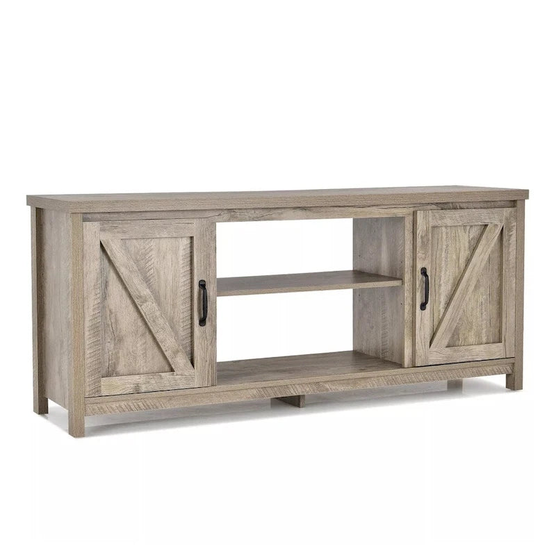 Brown Engineered Wood TV Stand with 2 Cabinets and Adjustable Shelves for 1 Person, Fits TVs up to 65