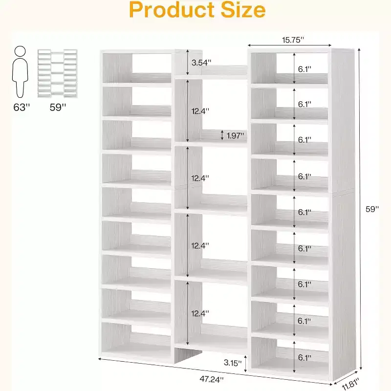 Lantine 14-Tier Tall Shoe Rack, Large Freestanding Organizer with Open Shelves for 46 Pairs, Wooden Cabinet for Closet, Entryway, Bedroom, White