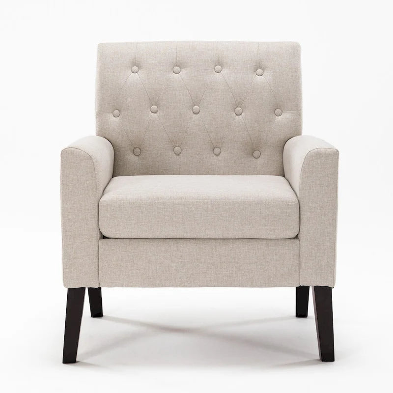 LUE BONA Linen Accent Chair Comfy Living Room Chair with Arms Upholstered Button Tufted Armchair Modern Arm Chairs Set Of 2