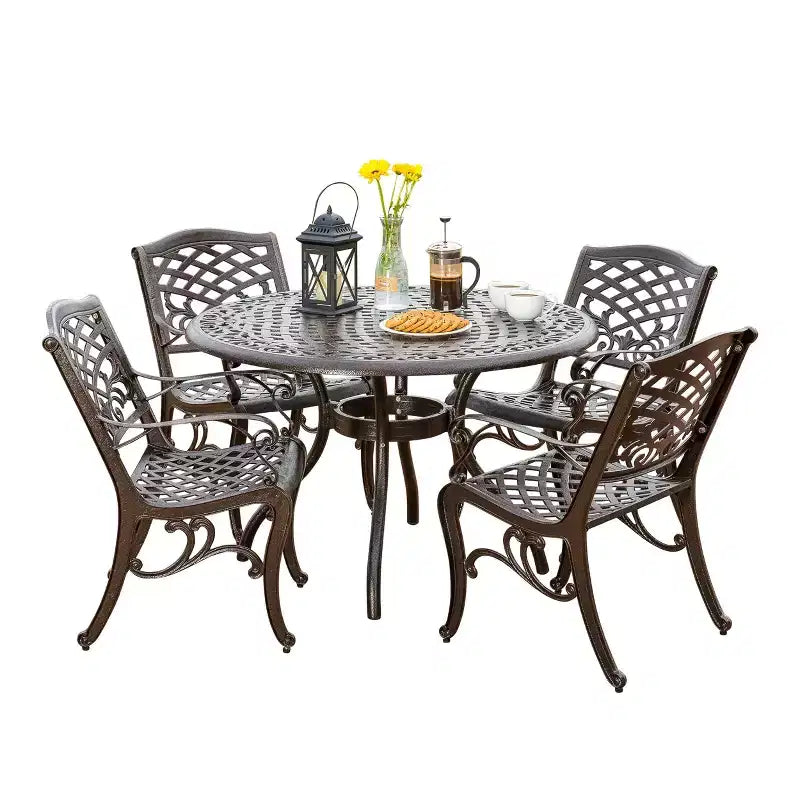 Christopher Knight Home Sarasota 5-Piece Cast Aluminum Outdoor Dining Set with Floral Scroll Design