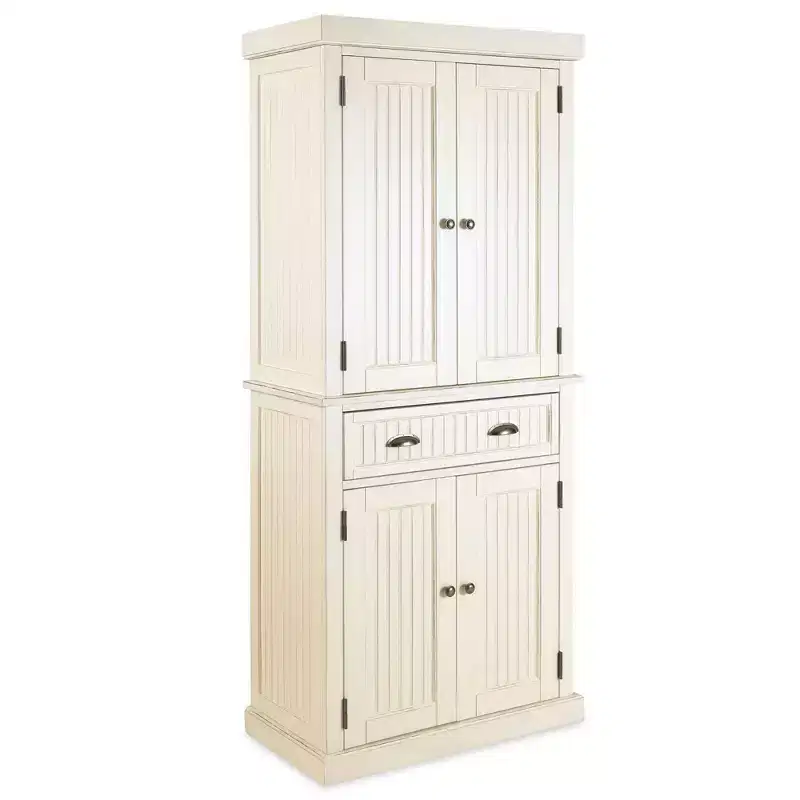 Nautical Coastal Kitchen Pantry Cabinet 鈥?Off White, 72H x 30W x 16D, Hardwood, 4 Doors, 1 Drawer