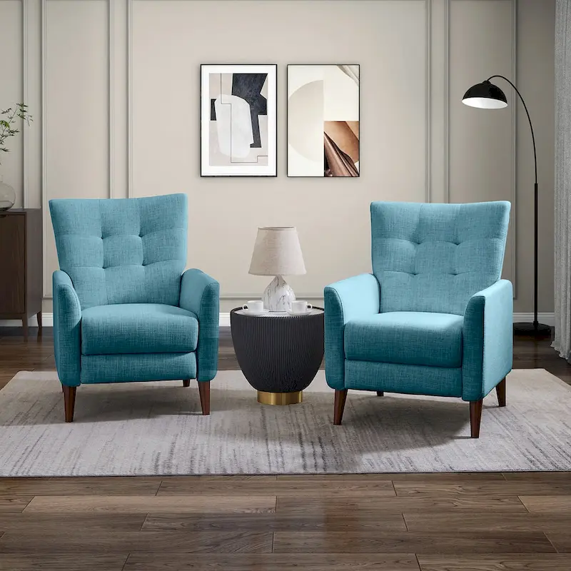 Aurora Modern Manual Recliner Set of 2 with Solid Wooden Legs