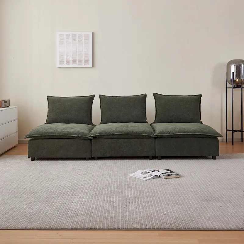 Chenille Upholstered Armless Modular Sectional Sofa, Free Combination