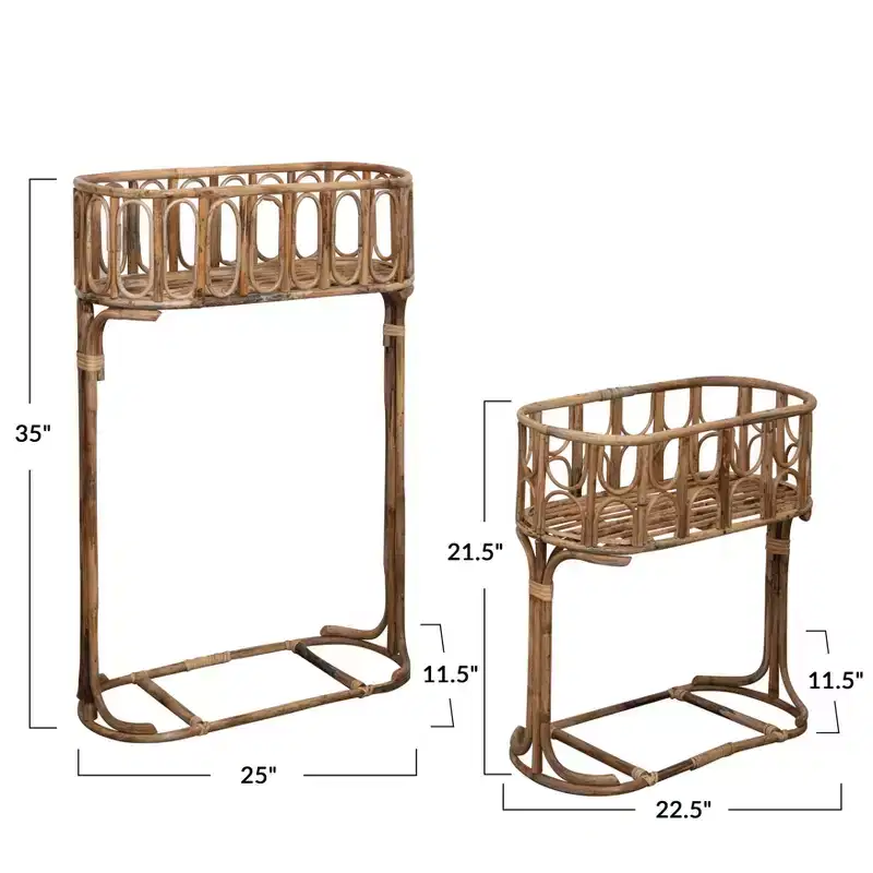 Storied Home Handmade Woven Rattan Planters, Natural, Set of 2