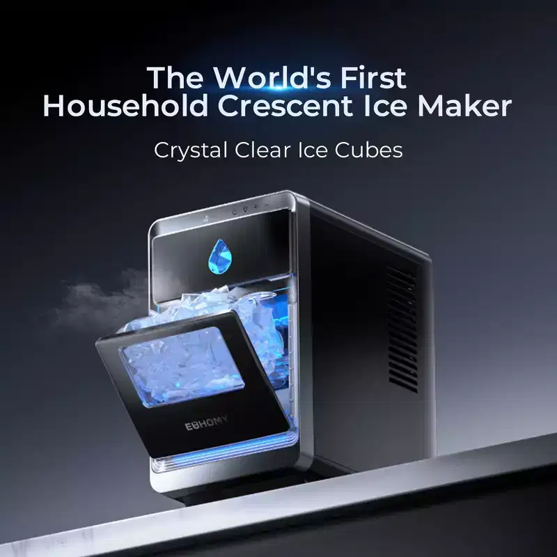 EUHOMY Crescent Ice Maker Countertop, 28lbs/24H, Ready in 12Mins, Auto Deep Cleaning, Timer, Portable Ice Maker Machine for Home/Office/Party