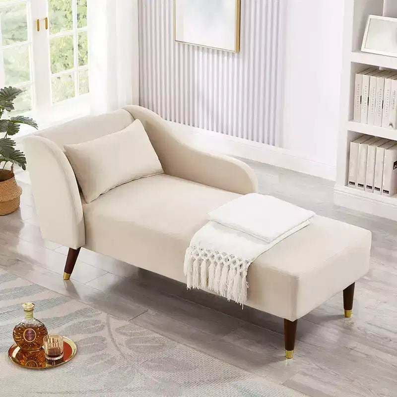 Modern Velvet Chaise Lounge Chair, Upholstered Arm Chaise Lounge with Curved Armrest, Sleeper Lounge Sofa Couch for Bedroom Office Living Room