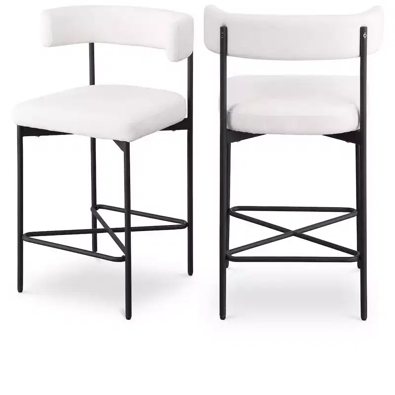 Cream Linen Counter Stools �C Curved Back, Matte Black Frame, Set of 2