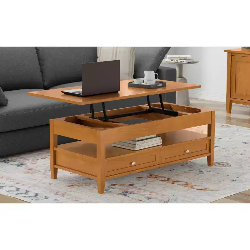 Norfolk SOLID WOOD 48 inch Wide Rectangle Transitional Lift Top Coffee Table