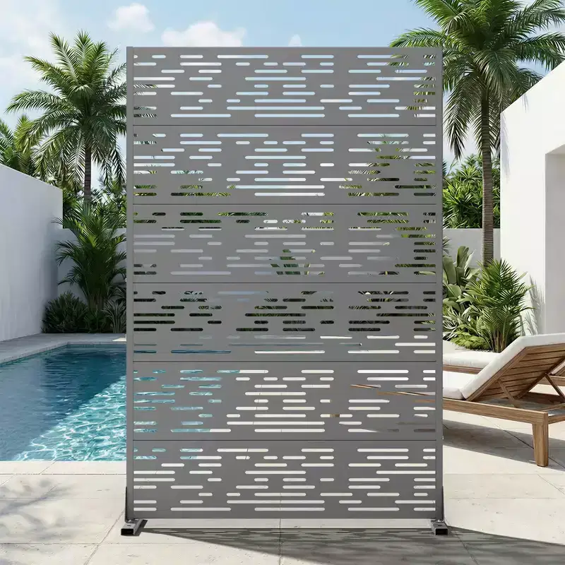 MAYEERTY Godfrey Light & Shadow B Gray Galvanized Steel Room Divider, 72x47x16, 6-Piece Decorative Screen