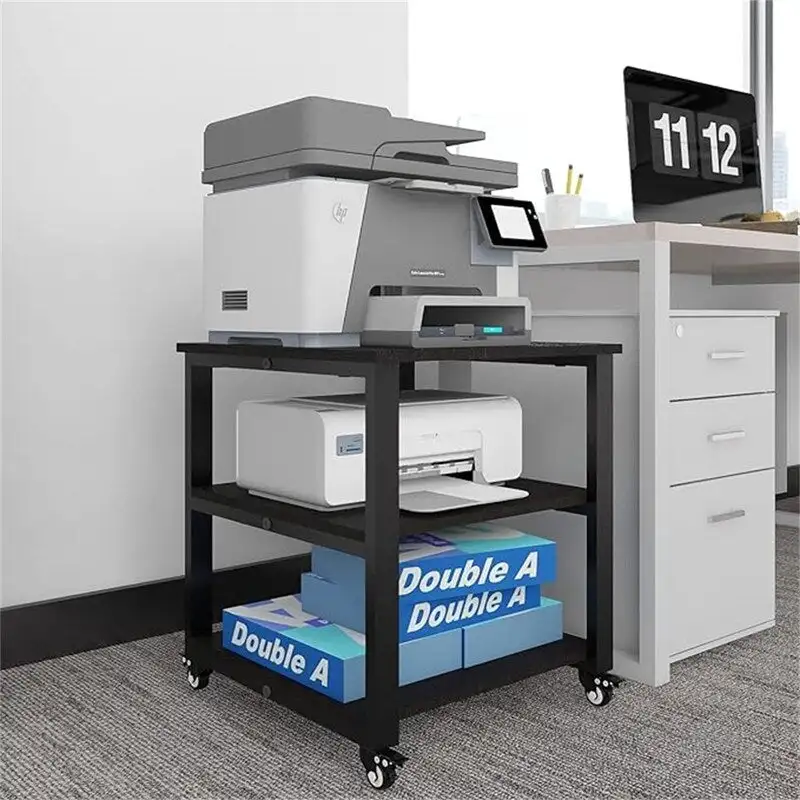 3-Tier Rolling Printer Stand with Shelves, Retro Black White