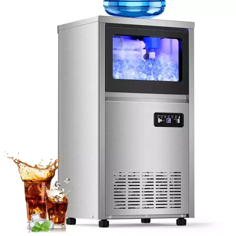 Denjol Commercial Ice Maker - 140Lbs/24H, 30Lbs Storage, 50Pcs/Round, Home Bar & Outdoor