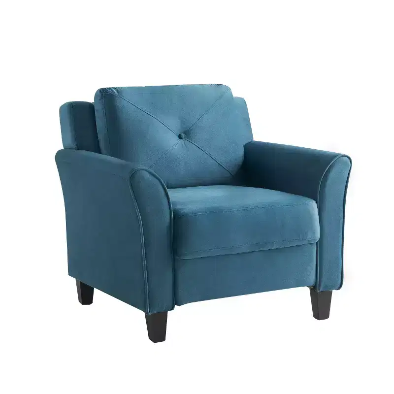 Harper Upholstered Accent Chair | Blue Velvet | Tufted Back | Solid Wood Frame
