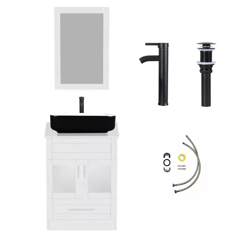 24 in. W x 19 in. D x 33 in. H Single Sink Bath Vanity in White with White Solid Surface Vanity Top and Mirror