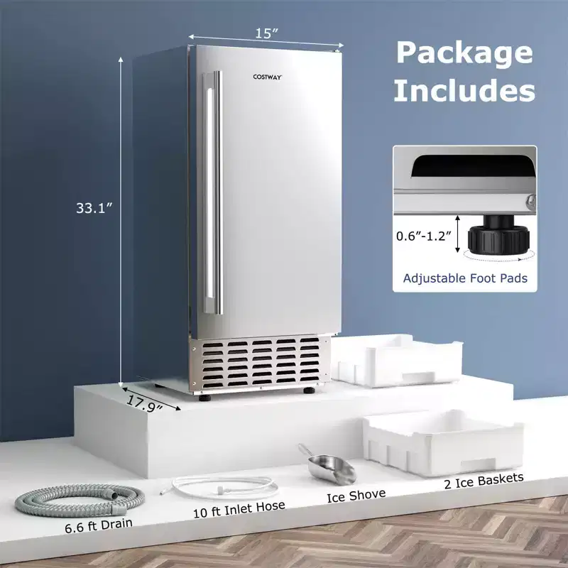 Costway Under Counter Nugget Ice Maker with Self-Cleaning 80 lbs/Day 24H Timer LCD Control