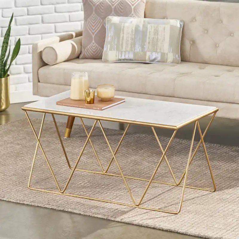 Modern Glam Marble Top Coffee Table - 37.00 L x 19.00 W x 18.00 H