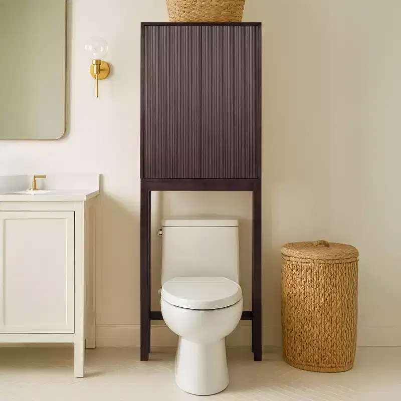 Teamson Home Tremolo Modern Boho Over Toilet Storage Cabinet with Solid Wood & Contemporary Fluted Fronts