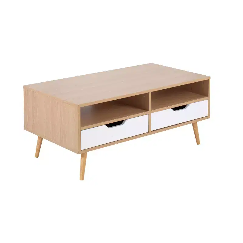 White & Brown Rectangle Coffee Table with Drawers & Shelves 鈥?Seats 1