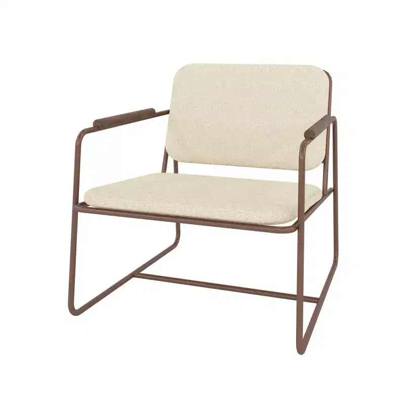 Manhattan Comfort2.0 Whythe Low Accent Chair Natural Linen/Corten : Upholstered, Steel Frame, No Assembly Required