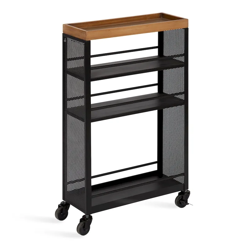 Iron 4-Shelf Storage Cart, Natural/Black & Gray/Black, Rolling or Wall-Mount