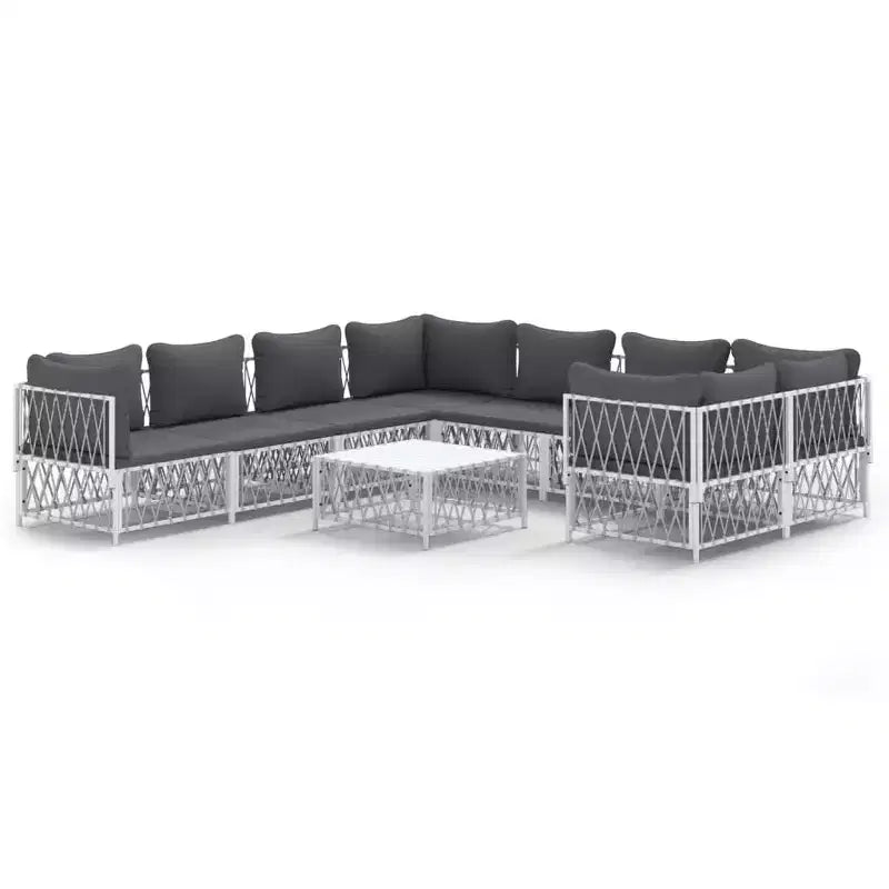 vidaXL Patio Furniture Set 9 Piece Garden Sectional Sofa with Cushions Steel
