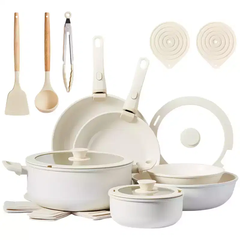 ROVSUN 22 Pcs Nonstick Pots and Pans Set,Aluminum Kitchen Cookware Set w/Detachable Handle, RV Kitchen Set, Dishwasher Safe, PFAS PFOA & PFOS Free
