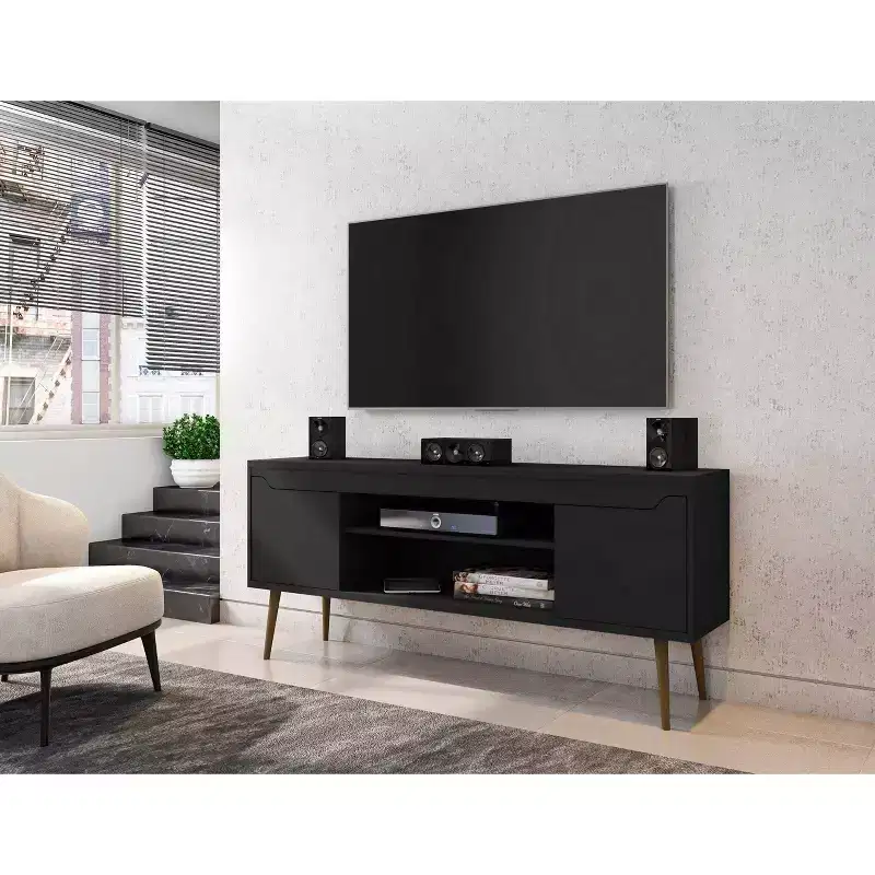 White TV Stand for TVs up to 60, Open Shelf Style, 1-Person Assembly
