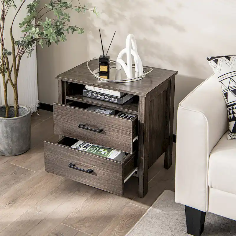 Nightstand Drawers Rustic Side End Table Storage Compartment - 21.5 x 17 x 23