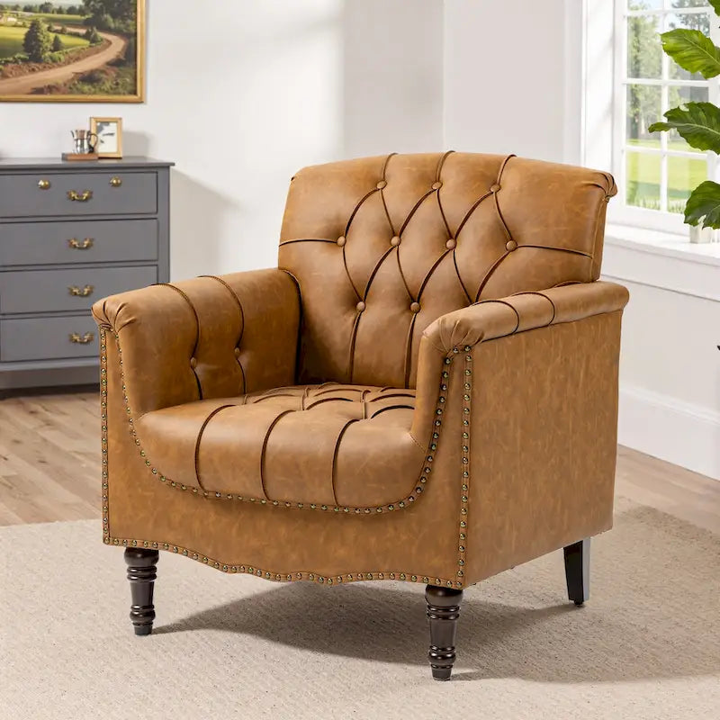 Tufted Accent Chair Vegan Leather Armchair for Living Room
