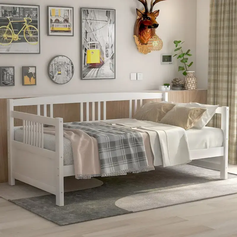 Classic Solid Wood Slat Daybed with Storage White Espresso