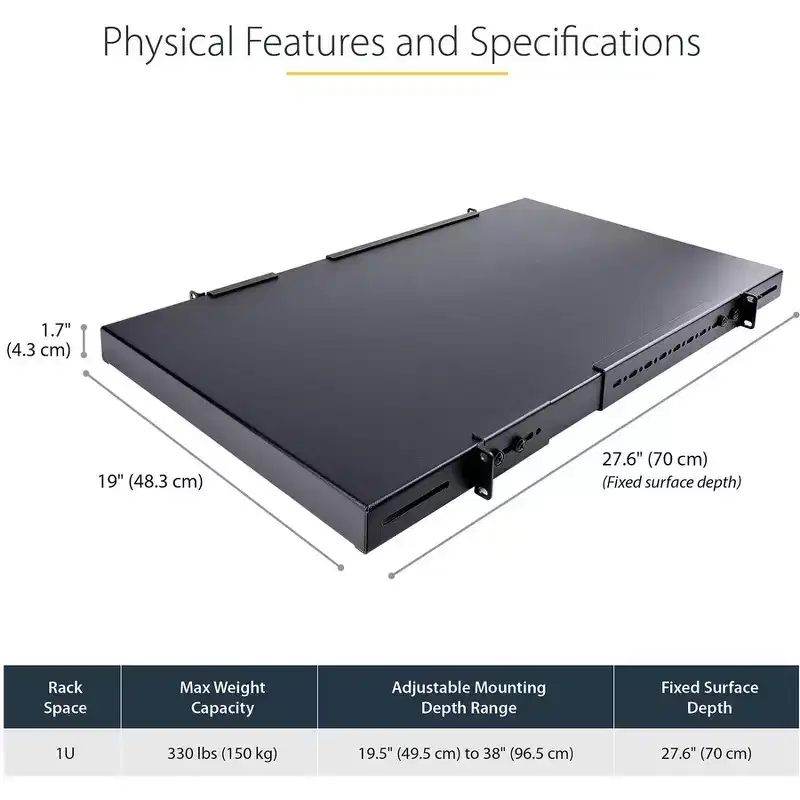Heavy Duty 1U Rack Mount Shelf - Adjustable Depth