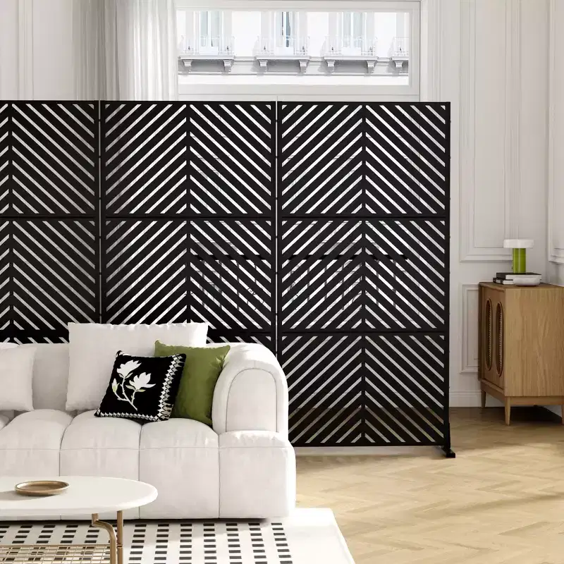 72x35 Black Outdoor Natural Privacy Panel Screen, 3 Piece Set Natural Folding Divider for Backyard and Garden
