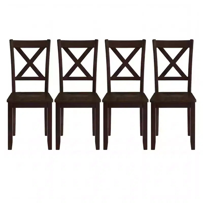 X-Back Farmhouse Wooden Kitchen Dining Chair in Dark Brown, Set of 4