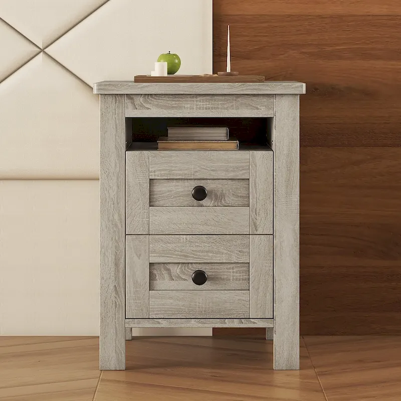 2-Drawer Wooden Nightstand with Storage